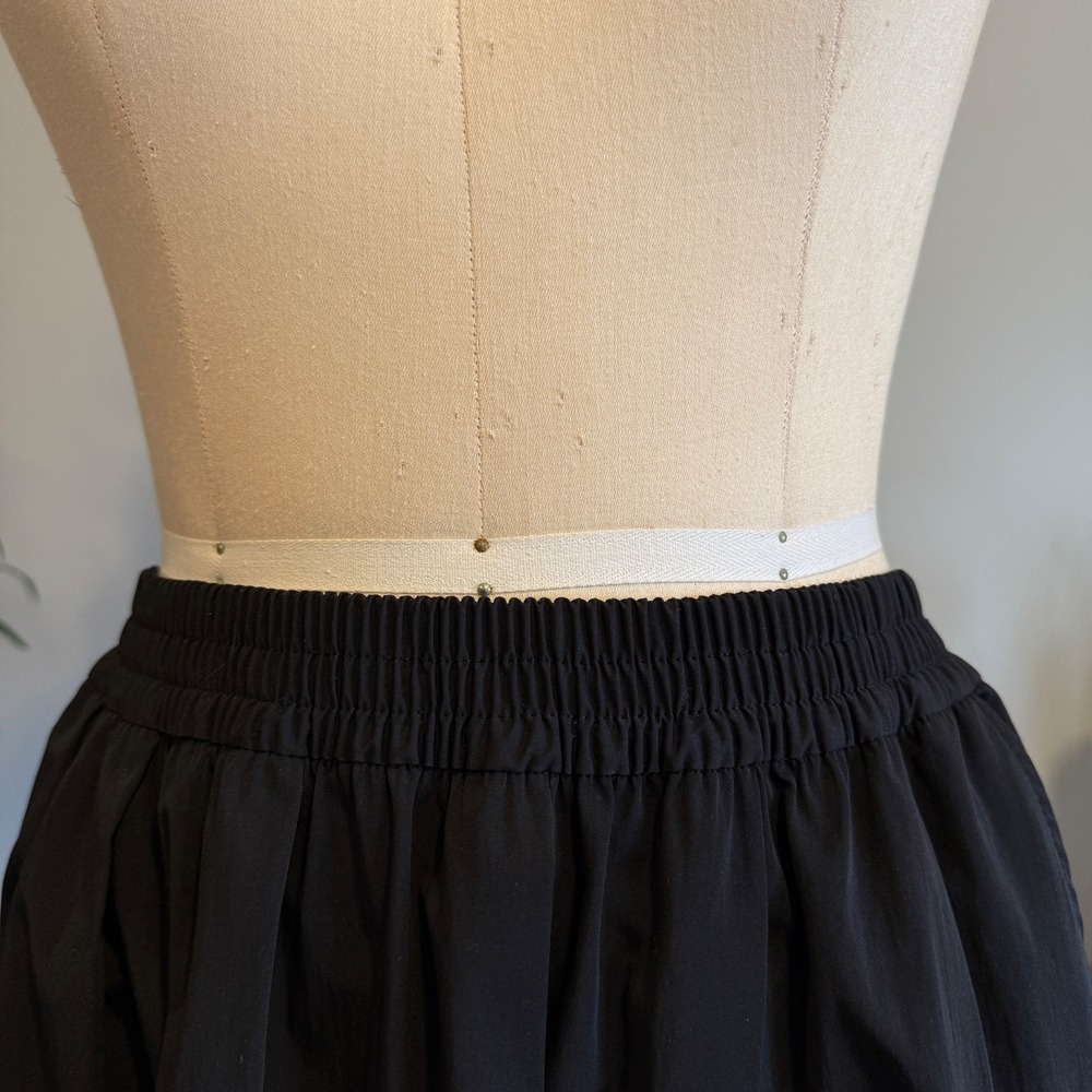 Zara Black Long Full Maxi Skirt Elastic Waist Pockets Taffeta Minimal S - Picture 2 of 12